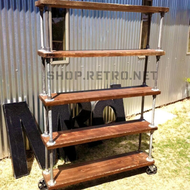 Vintage Industrial Bookshelf On Casters Mid Century Modern Etsy