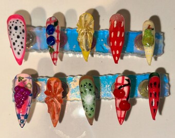 Long stiletto 3d fruit press on nails