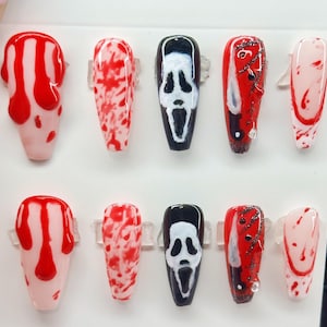Ghostface Halloween long coffin gel x press on nails