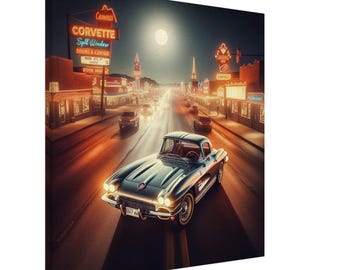 Route 66 Canvas Print: Vintage Car Art for Man Cave
