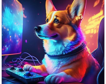 Corgi-gamerposter: speelse hondenvideogamekunst
