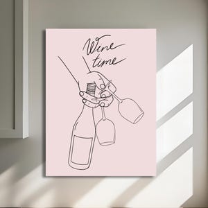 Wine Time Leinwandkunst, schickes Weindekor, Geschenk für Weinliebhaber, Wandkunst für die Küche, elegantes Wohndekor