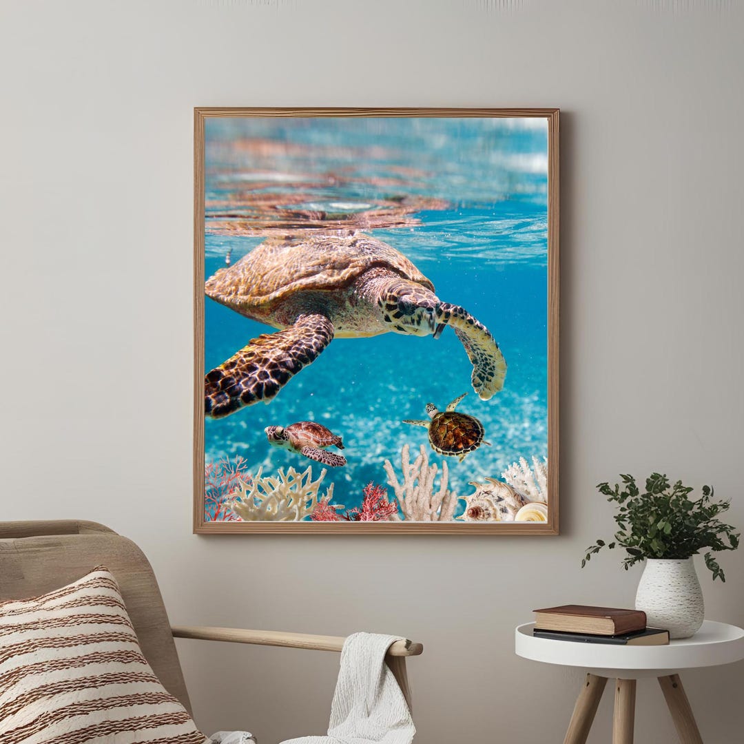Sea Turtle Ocean Wall Art – Underwater Coral Reef Printable – Coastal ...