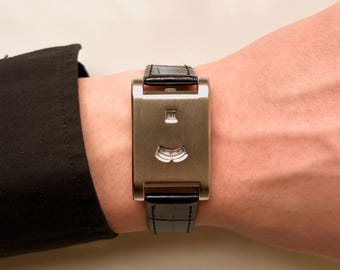 Reloj Silver Tank Vintage Wicket Jump Hour de acero inoxidable, minimalista, de cuero, unisex, atemporal, retro, elegante, regalo genial