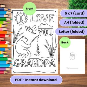 Te amo abuelo - Tarjeta para colorear - Descarga digital imprimible para el abuelo, cumpleaños del abuelo o el día del padre.