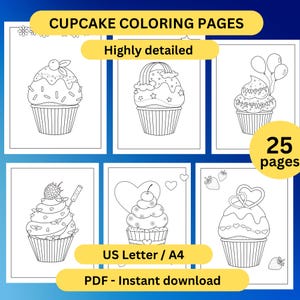 Cupcake Coloring Pages — Digital Download, Detailed Designs, Coloring Activity