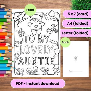 To My Lovely Auntie - Druckbare Muttertagskarte, Grußkarte zum Muttertag, digitaler Download