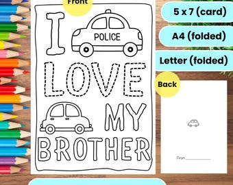 I Love My Brother Ausmalkarte: Grußkarte zum ausdrucken (Digitaler Download)