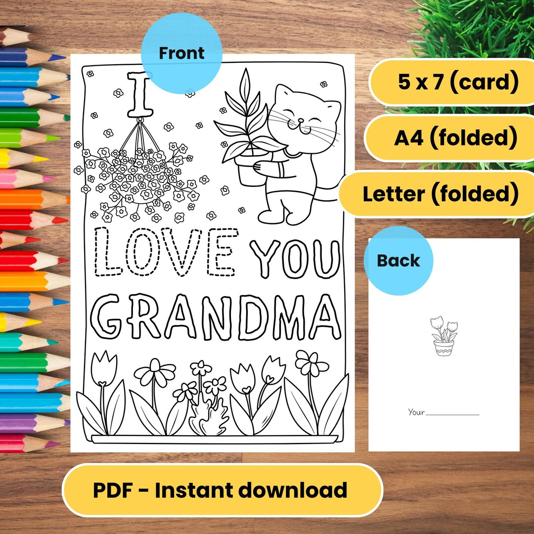 I Love You Grandma Coloring Card: Printable Greeting Card (PDF) - Etsy