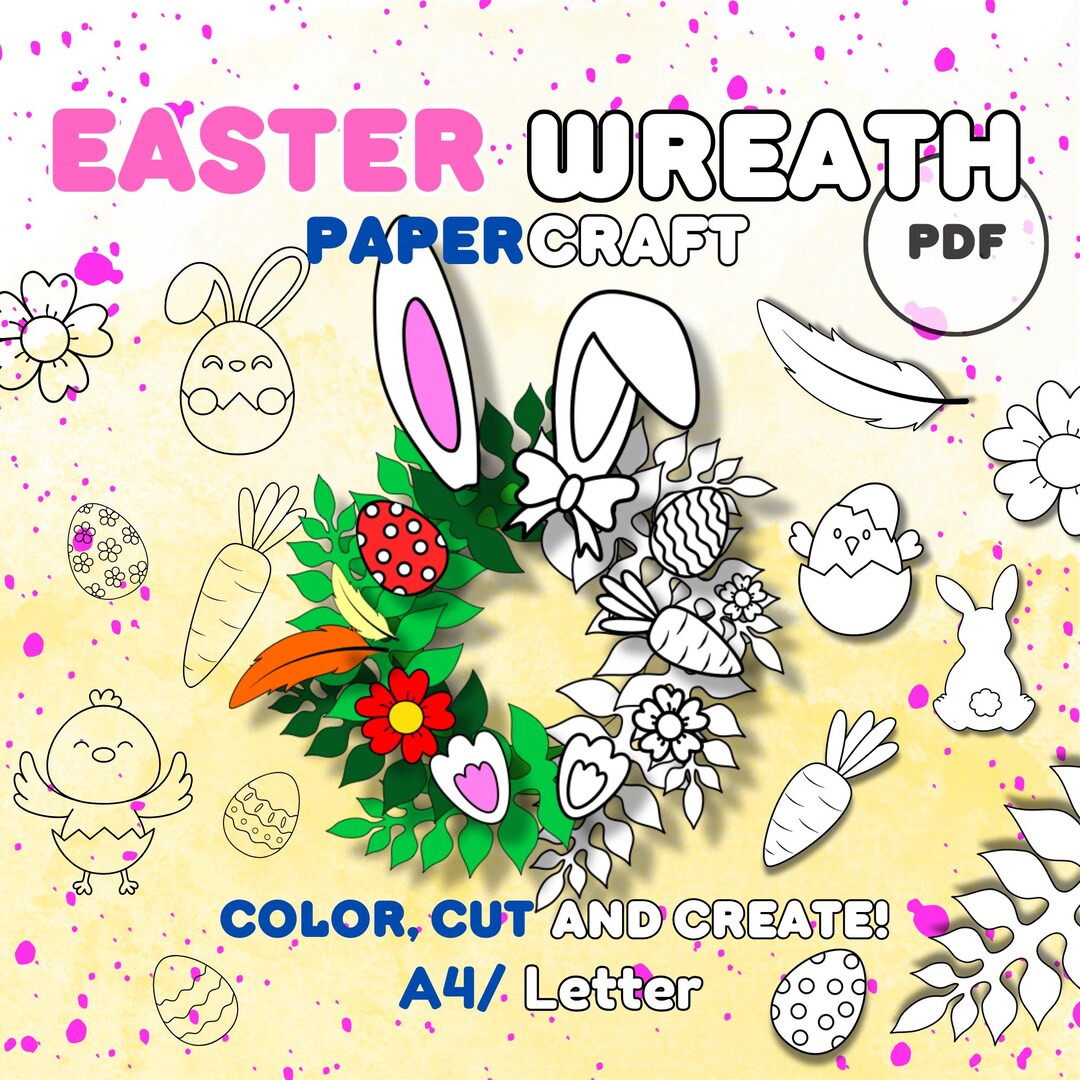 Easter Wreath Craft: Cut & Paste Printable Activity (PDF) - Etsy