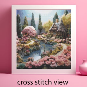 Cottage by the River Cross Stitch Pattern - Instant Digital Download