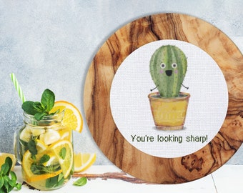 You're Looking Sharp Cactus - Cross Stitch Pattern - Instant Digital Download