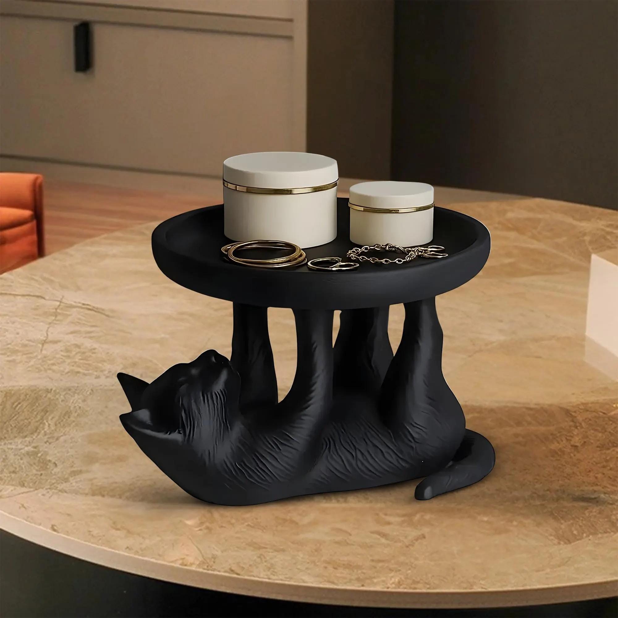 Cat Jewelry Tray, Cat Side Table Decor, Cat Figurine Tray, Black