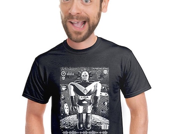 robot t-shirt, spaceman, astronaut, outer space, quirky tee, japanese manga, sci-fi fan, for geeks, rocket, vintage robots, retro tee, s-4xl