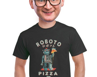 roboto pizza, robot t-shirt, geeky tee, funny shirt, japanese manga, sci-fi fan, for geeks, foodie gift, retro robots, pizza lover, s-4xl