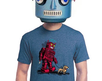 robot t-shirt, Geeky robot t-shirt, funny robot, vintage robot, dog tshirt, for dog person, pet lover, weenie dog, quirky graphic tee, s-4xl