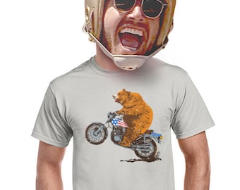 grizzly bear shirt, motorcycle t-shirt, gifts for bikers, bike graphic, motorbike, bear on a bike, panhead, shovelhead, sportster, s-4xl