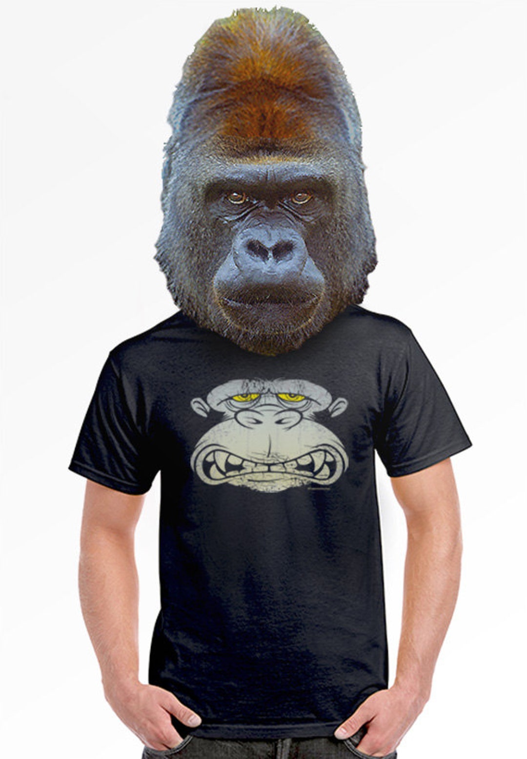 Gorilla Print T Shirt Funny Ape On A Shirt T Shirts For Guys Etsy España