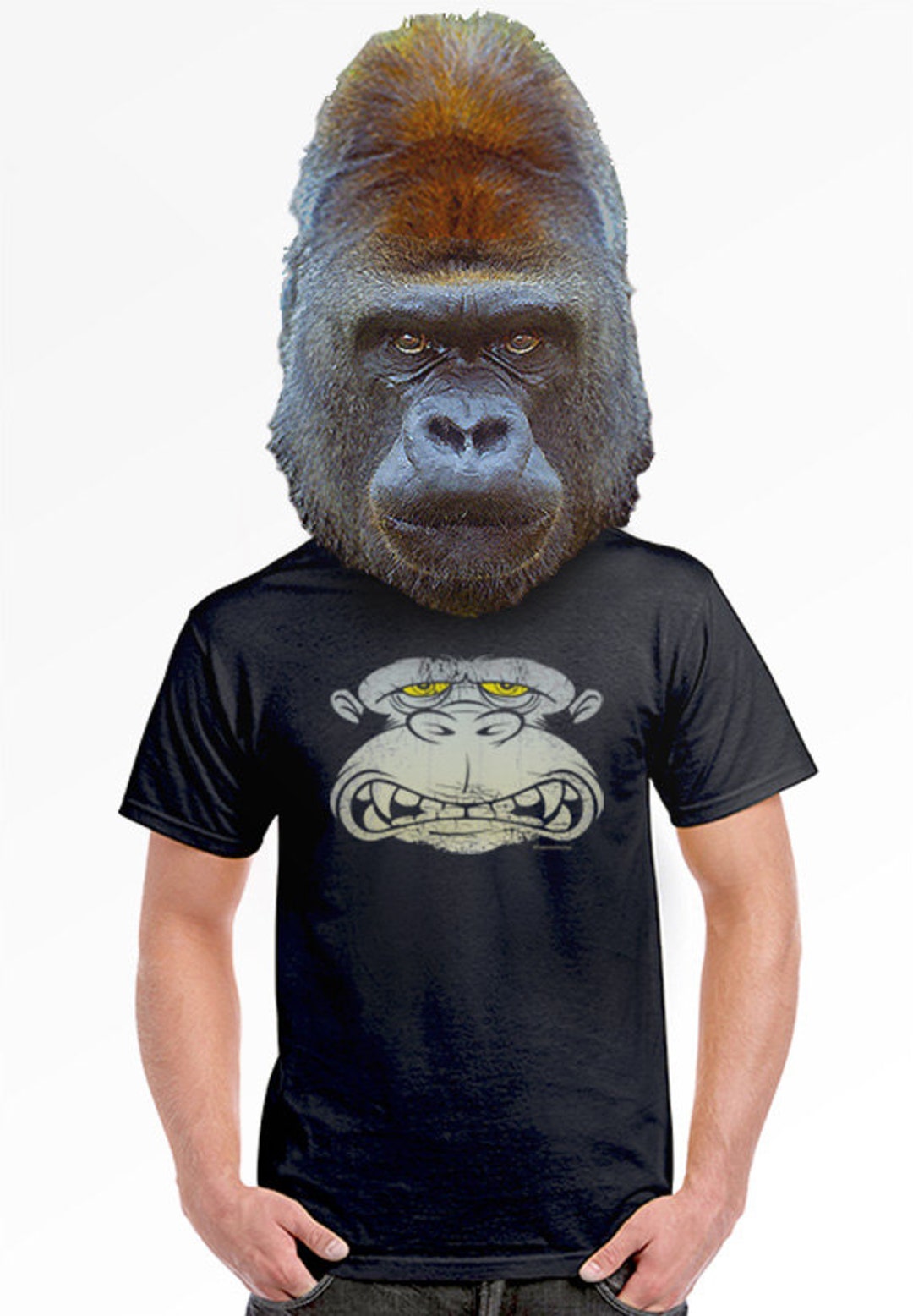 Gorilla Print T-shirt Funny Ape on a Shirt T-shirts for Guys - Etsy Gorilla Print T-shirt Funny Ape on a Shirt T-shirts for Guys - Etsy