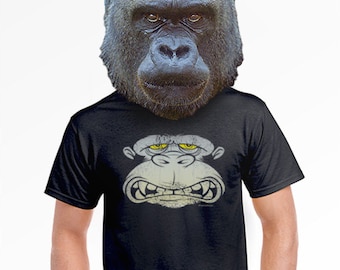 gorilla print t-shirt funny ape on a shirt t-shirts for guys hairy ape gift for men party animal lovers monkey chimp ape fans of king kong