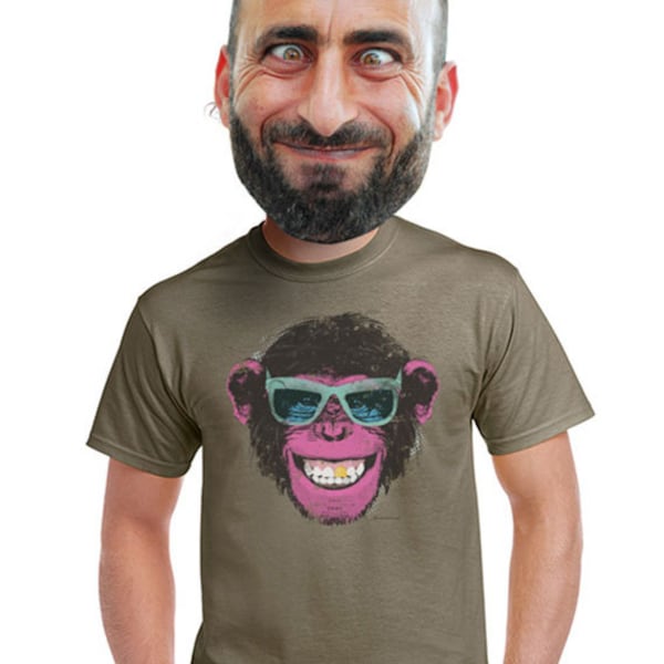 monkey shirt funny chimp tshirt chimpanzee vintage look printed tee animal lover gifts crazy ape cool shirts for guys husband gift boyfriend