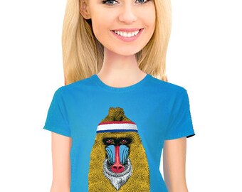 mandrill, cute t-shirt for women, geeky monkey gift, fun tee, funny monkey design, for college student, funky, retro, quirky graphic t-shirt