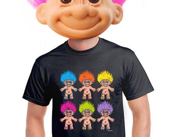 troll t-shirt, kitschy troll doll, geeky t-shirt, retro troll doll, toy troll, graphic tee, gift for nerd, fantasy fan, funny troll tee