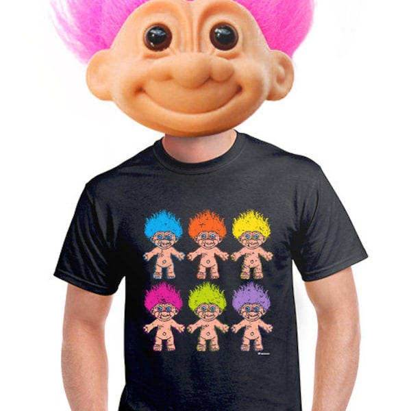 troll t-shirt, kitschy troll doll, geeky t-shirt, retro troll doll, toy troll, graphic tee, gift for nerd, fantasy fan, funny troll tee