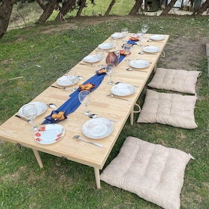 Mesa de madera hecha a mano (30 x 90 cm, alto: 13-19 pulgadas) Mesa de picnic plegable, mesa de camping, mesa de balcón, mesa boho, mesa de jardín al aire libre