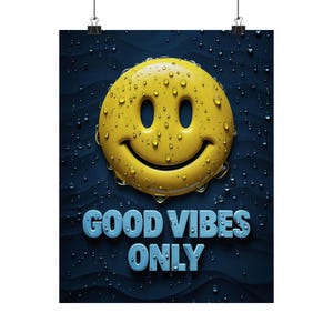 Pósteres verticales mate "Good Vibes Only", arte mural positivo, decoración del hogar, impresiones inspiradoras, arte de emoticonos amarillos, regalo para amigos