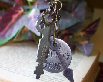 Boys or Girls Inspiration Necklace Steampunk Vintage Key - Direction Arrow Gear - Message  Simplify C 9 3