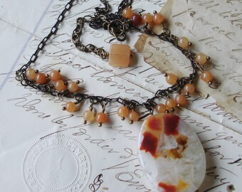 Protection, Courage, and Good Fortune, Artist Creation Red Agate Pendant and Aventurine Gemstones Necklace   C 9-11