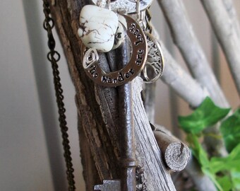 Key to My Heart - Vintage Skeleton Key Necklace - Not All Who Wander are Lost - Howlite - Tree of Life BX9 C1