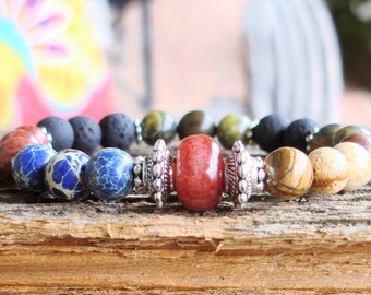 Womens Lava Stone Diffusion Bracelet - Essential Oil Diffuser, Rustic, Elemental, Earthy, Colors from Nature, Ancient Stones, BX1 C5