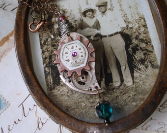 Vintage Wrist Watch Necklace Copper Gear Vintage Ladies Dial Vintage Watch Movement Necklace Steampunk    C 9 6