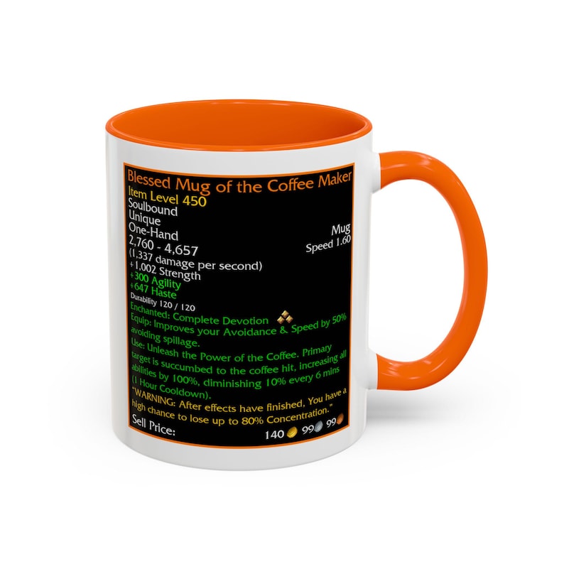 Legendary loot - Blessed Mug of the Coffee Maker - MMORPG Gaming Mug - RPG Coffee Stats Mug - Coffee Mug Game Statistics image 3