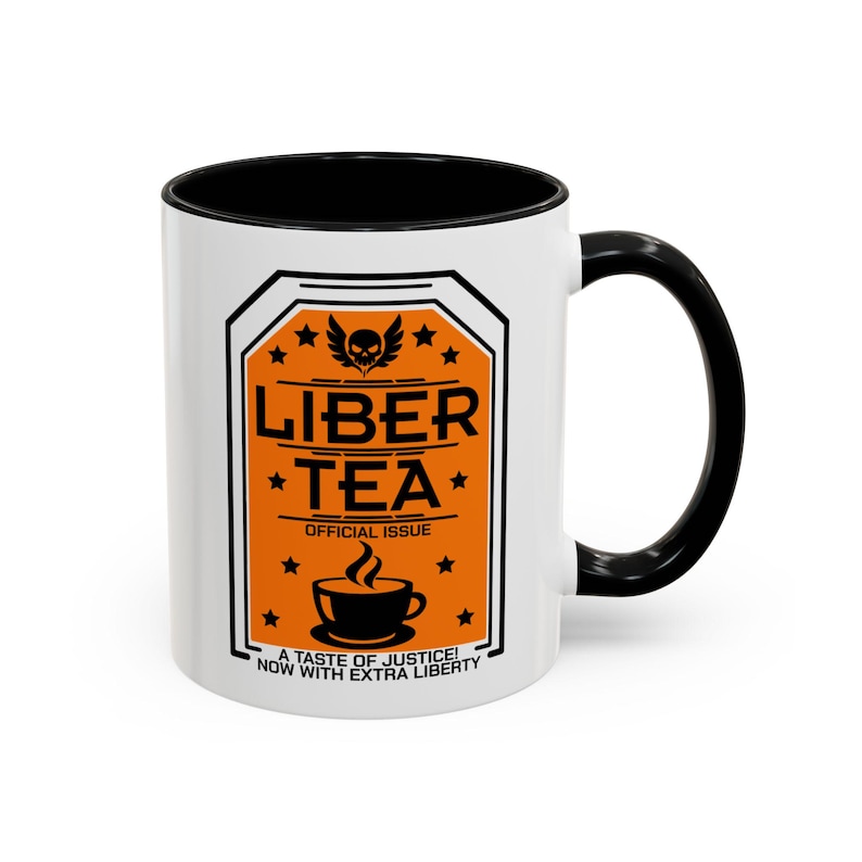 Liber-Tea Mug - A Taste of Justice, Now With Extra Liberty -Funny Parody Tea Pun Gift, Freedom Mug for Tea Lovers, Patriotic Coffee Cup Black