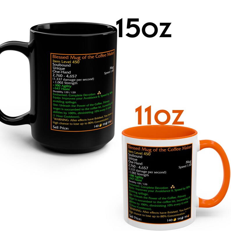 Legendary loot - Blessed Mug of the Coffee Maker - MMORPG Gaming Mug - RPG Coffee Stats Mug - Coffee Mug Game Statistics image 4