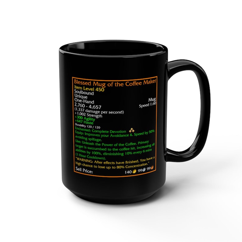 Legendary loot - Blessed Mug of the Coffee Maker - MMORPG Gaming Mug - RPG Coffee Stats Mug - Coffee Mug Game Statistics image 2
