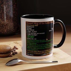 Legendary loot - Blessed Mug of the Coffee Maker - MMORPG Gaming Mug - RPG Coffee Stats Mug - Coffee Mug Game Statistics White/Black - 11oz
