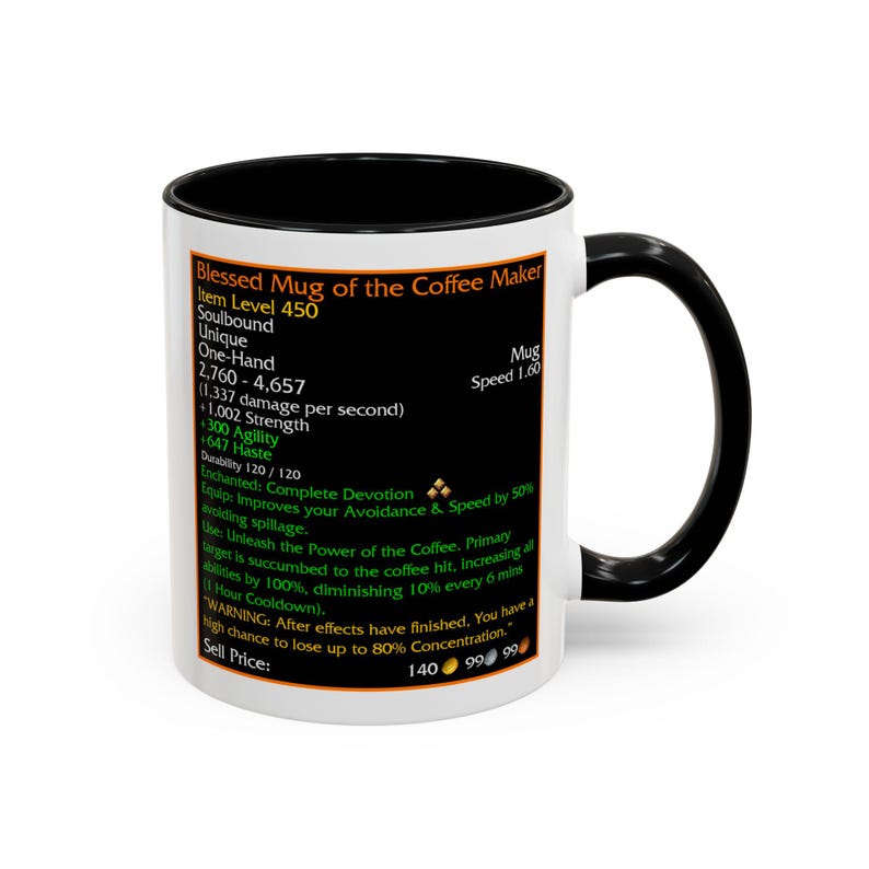 Legendary loot - Blessed Mug of the Coffee Maker - MMORPG Gaming Mug - RPG Coffee Stats Mug - Coffee Mug Game Statistics image 7