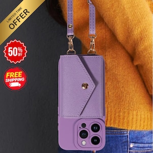 Funda con correa para iPhone 16, 15, 14, 13 y 12 Pro Max / Funda de piel sintética tipo cartera cruzada / Tarjetero con soporte / iPhone 11-16 Pro Max