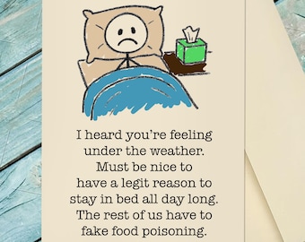 Funny Get Well Card / Get Well Soon / Because You're Sick / Get Well Card / Custom Option Card