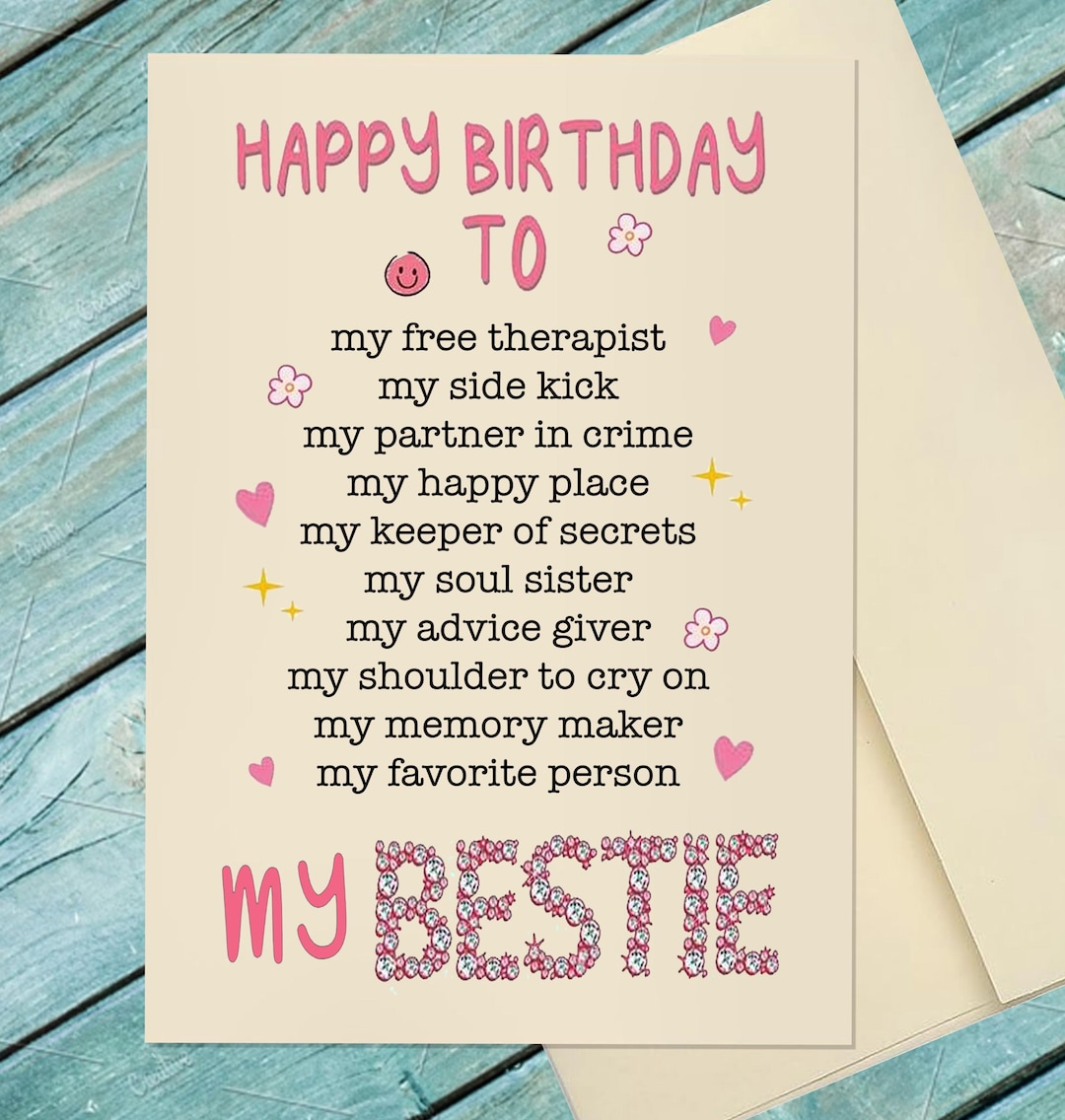 Best Friend Birthday Greeting Card / Happy Birthday Bestie / Best ...