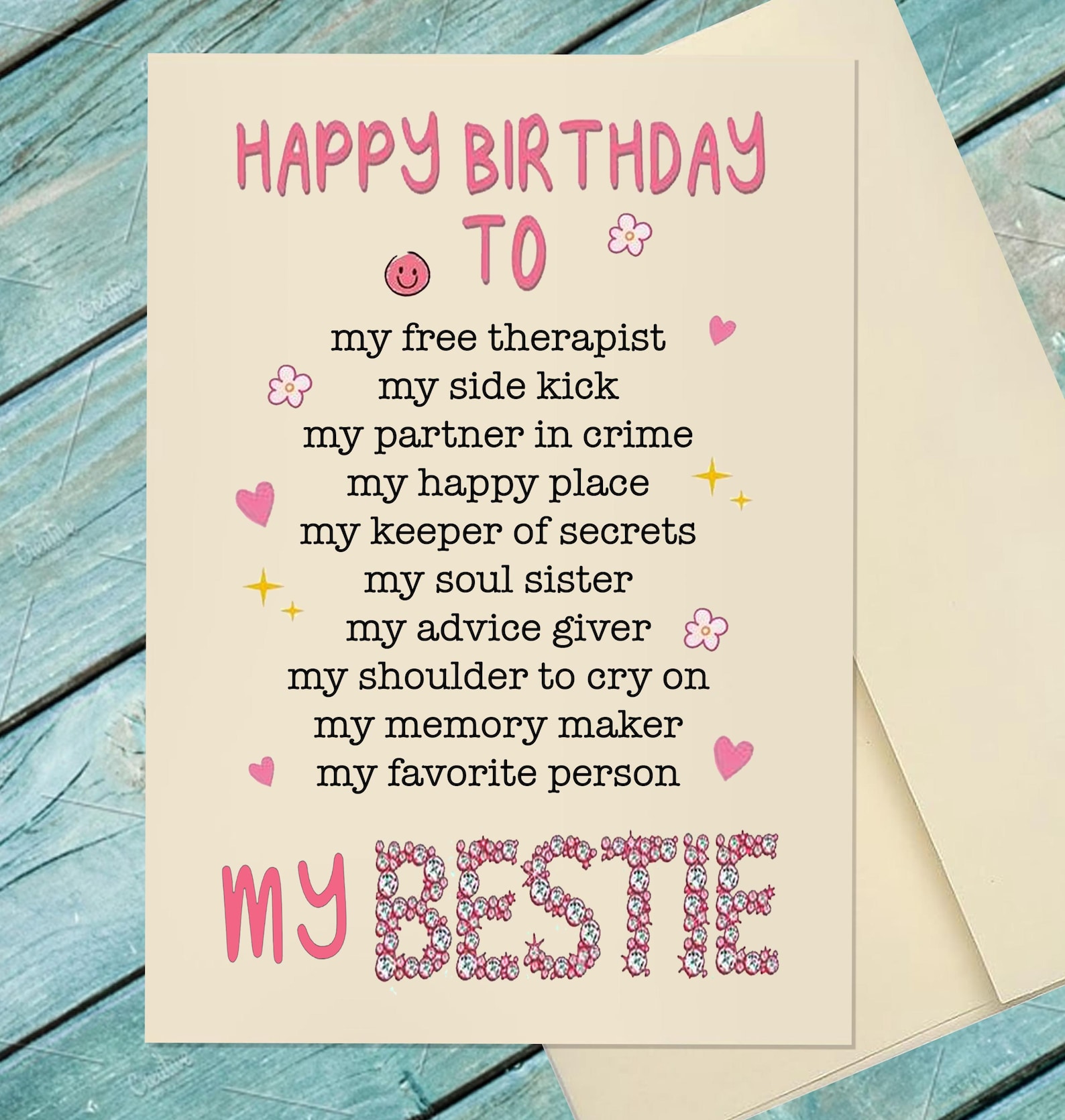 Best Friend Birthday Greeting Card / Happy Birthday Bestie / Best ...