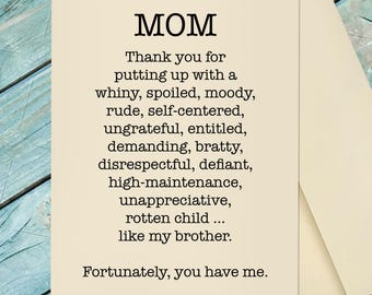 Funny Appreciating Mom Card / Card For Mom / Mother's Day Card / Funny Mom Card / Mom Birthday Card / Funny Card / Custom Option Card