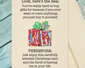 Funny Christmas Hard To Buy For Card / Christmas Card / Funny Christmas Card / Funny Santa Card / Custom Christmas Card