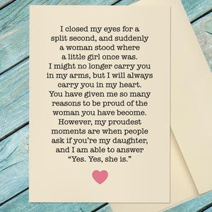 Appreciating Daughter Card / Parent to Daughter Card / Mom to Daughter / Dad to Daughter / Card for Daughter / Custom Option Card image 1