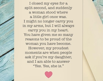 Appreciating Daughter Card / Parent to Daughter Card / Mom to Daughter / Dad to Daughter / Card for Daughter / Custom Option Card
