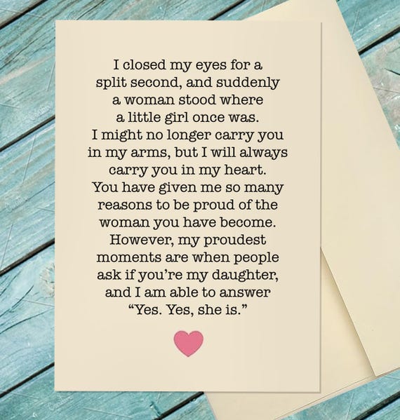 Appreciating Daughter Card / Parent to Daughter Card / Mom to Daughter / Dad to Daughter / Card for Daughter / Custom Option Card